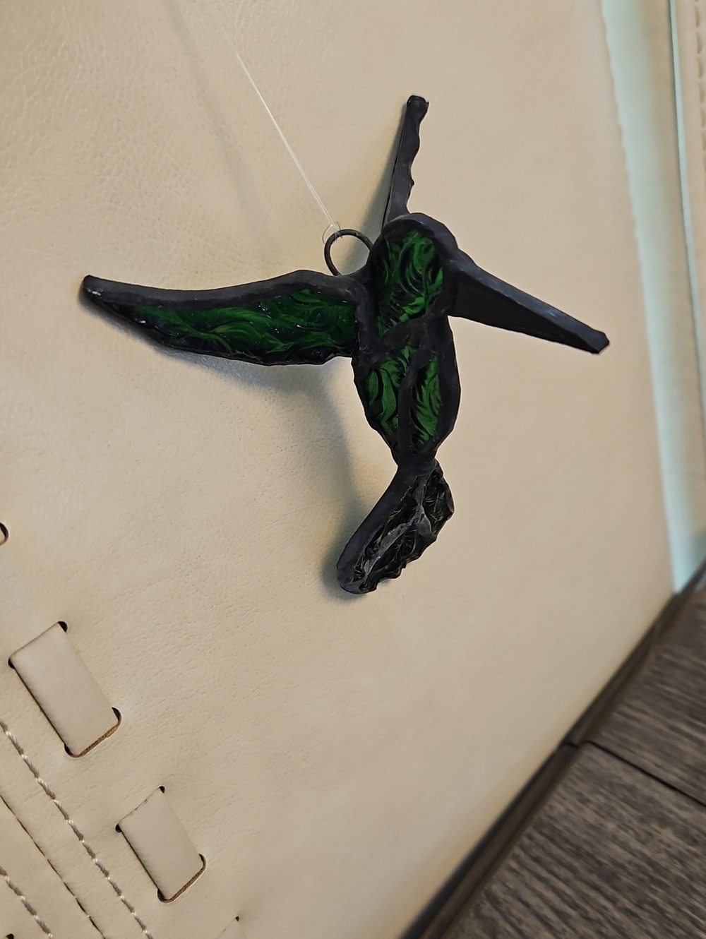 Green Stained Glass Hummingbird Ornament